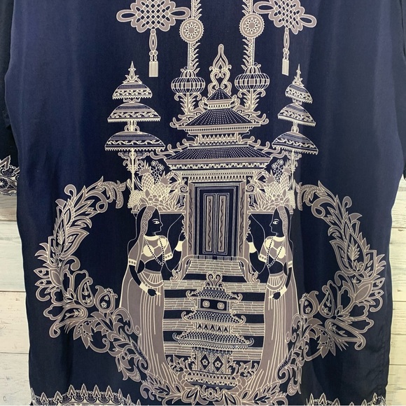 Claudio Nucci Mens Shirt Button Front Size L Short Sleeve India Temple Print - Picture 3 of 11